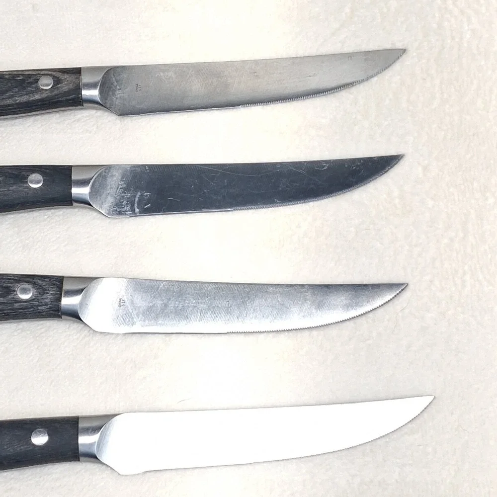 Pampered Chef (4) Steak Knives Dark Gray Handle German Steel